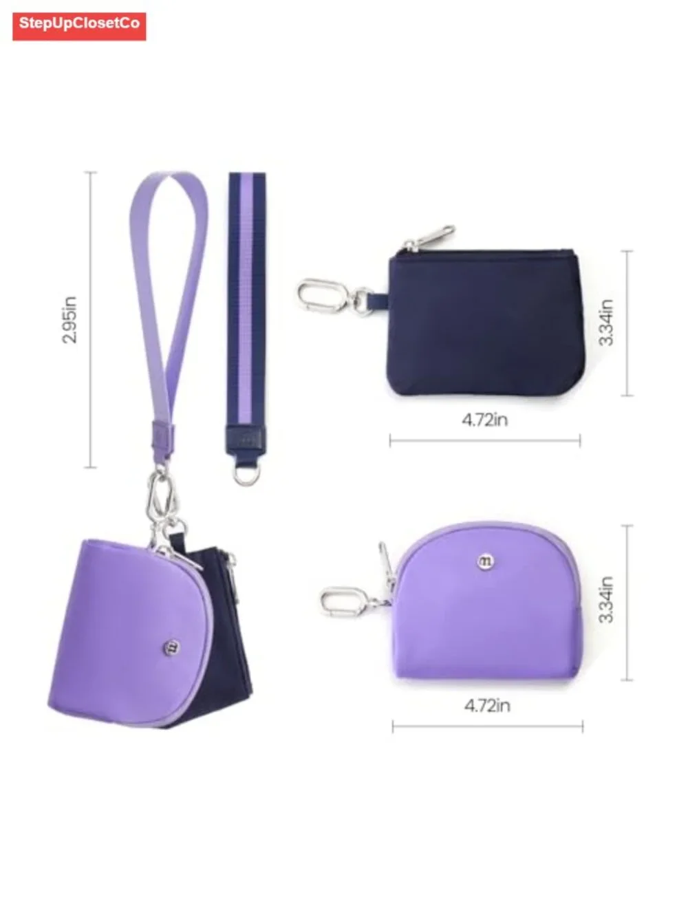Dual Pouch Wristlet Wallet with 2 Straps, Zip Closure, Silk Blend, for Women &